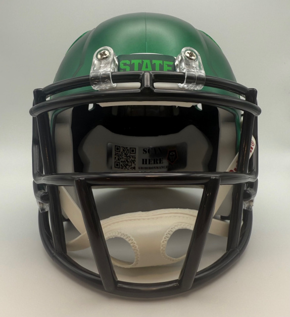 Michigan State Spartans 9-10-2022 NEON outlined Spartan Satin Green Helmet  Green mask green Bumpers