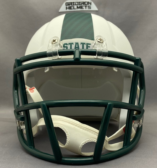 Michigan State Spartans 9-10-2022 NEON outlined Spartan Satin Green Helmet  Green mask green Bumpers