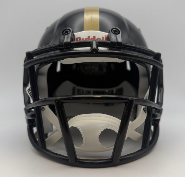 black football helmet with gold m Jeremy Shockey Autographed New Orleans Saints (2022 Alternate) Mini Measuring 4 diameter Free Shipping! Schutt Vengeance A11